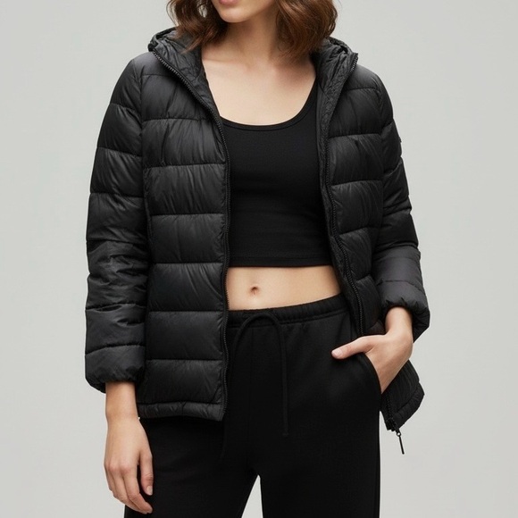 ATHLETA Aire Puffer Hooded Jacket, Black, Medium - Picture 2 of 14